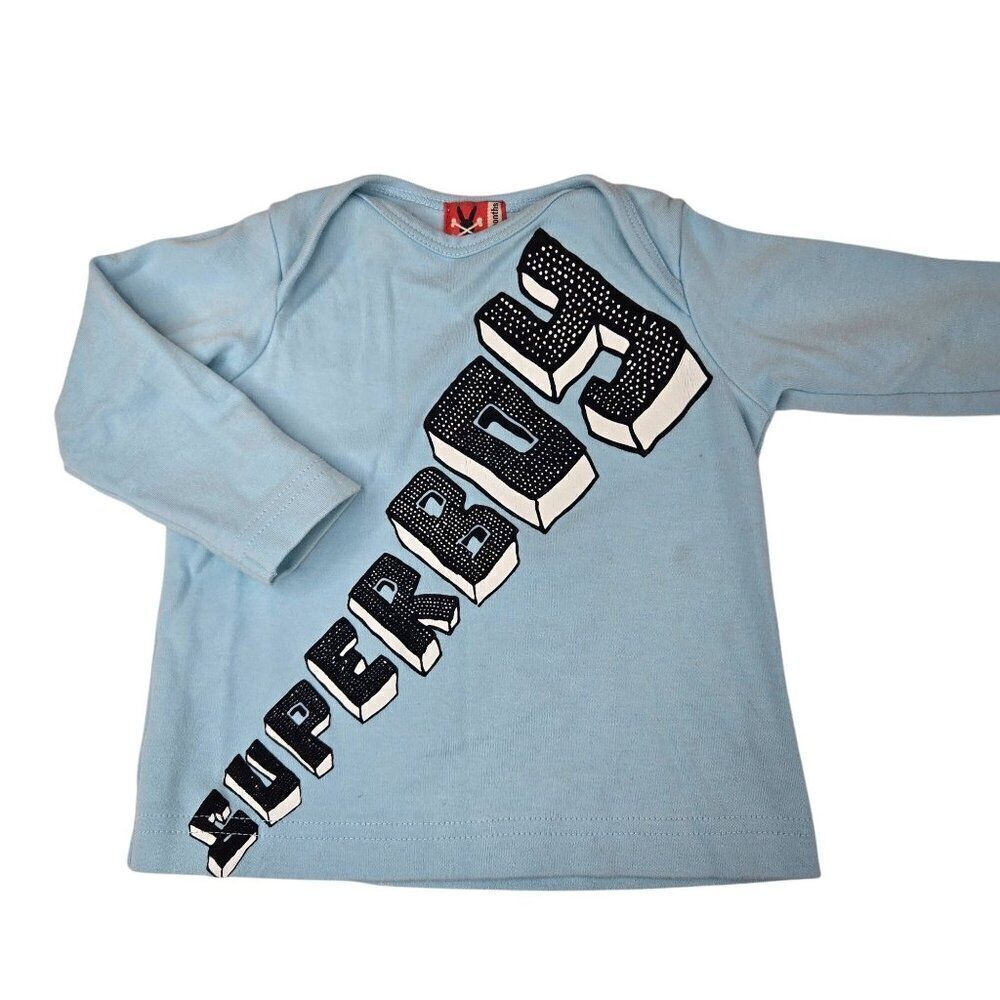 Psycho Bunny Baby Long Sleeve Shirt Superboy 0-6 Months No Added Sugar Blue